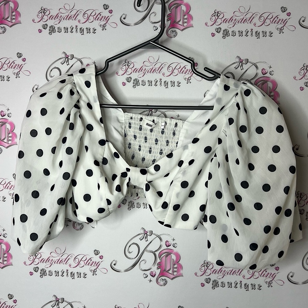 Sunfere top cropped puffy poof Polka Dot Puff Sleeve Top